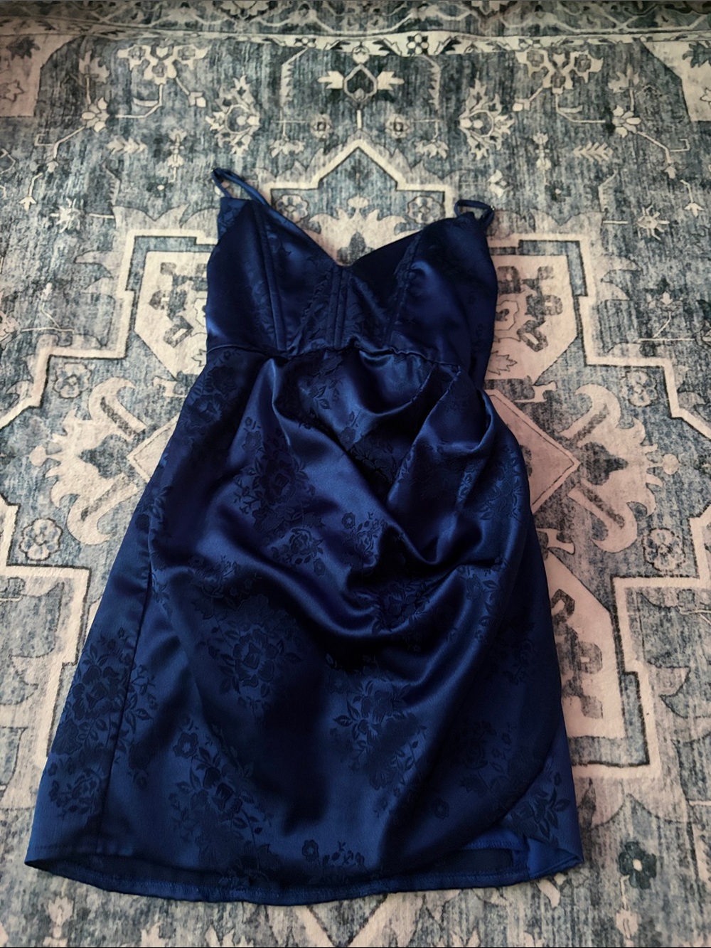 Lucy in the sky Floral Navy Satin Jacquard Slip Dress
